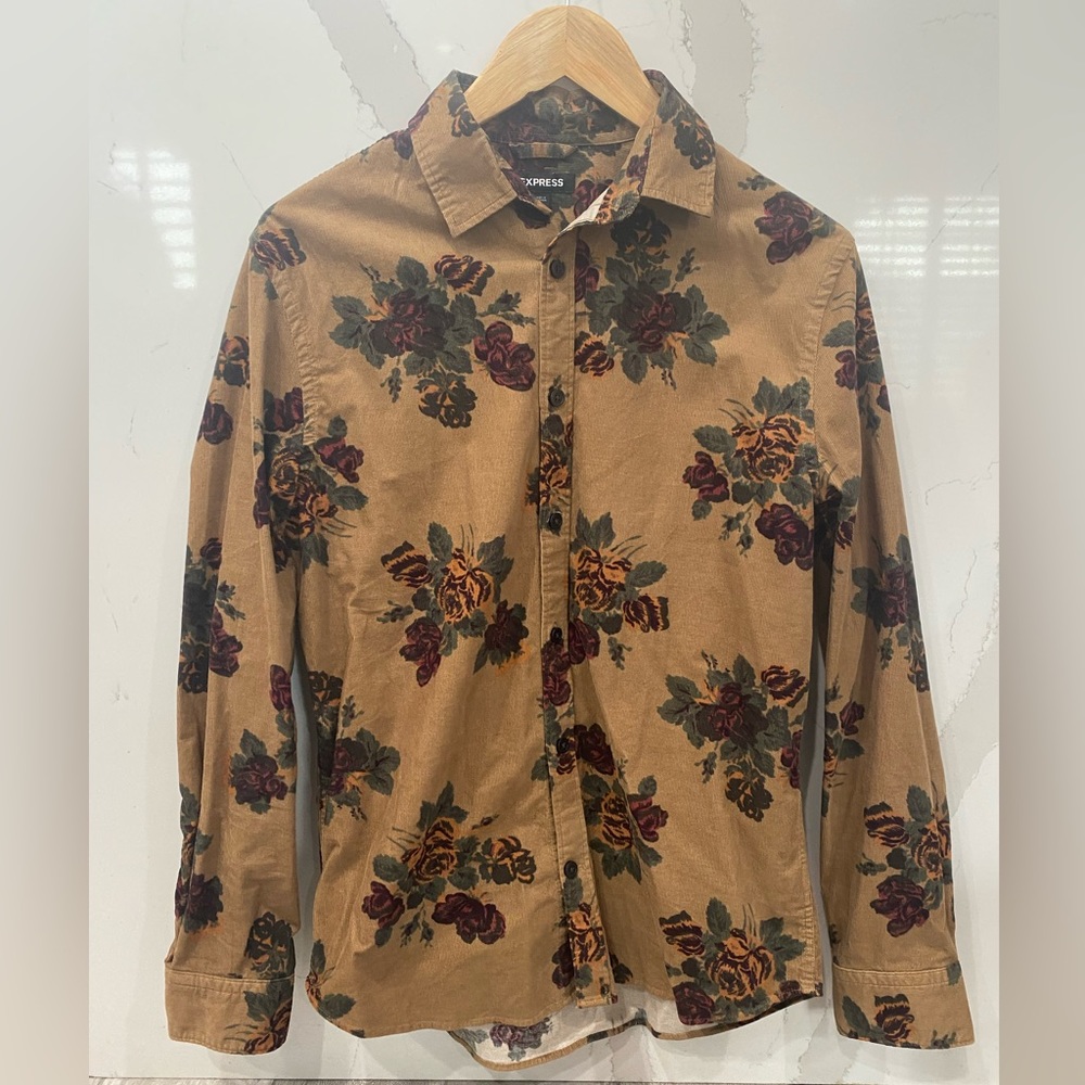 Express Corduroy Floral Button Down